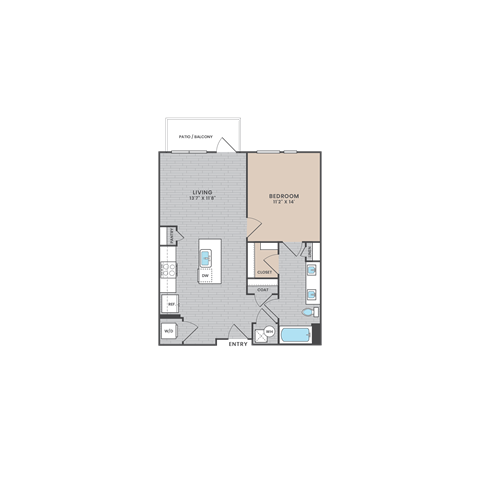 A floor plan of a one bedroom apartment.